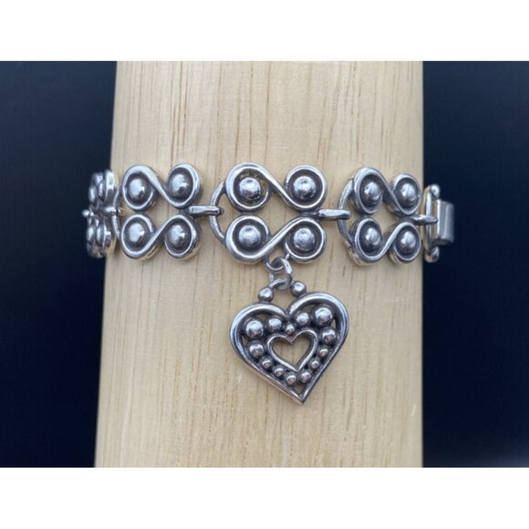 Signed Brighton Taos Heart Bracelet Silver Plate Retired 7.5" Southwestern - Picture 6 of 11